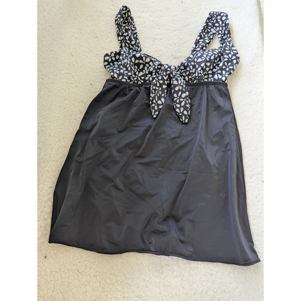 Robby Len Swimdress Womens 12 Black White Floral One Piece Excellent Retro Style